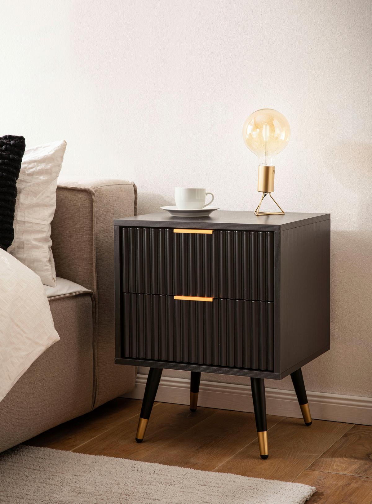 Nachttisch Schwarz B: 43,5 Cm - Goldfarben/Schwarz, Design, Holzwerkstoff/Metall (43,5/56/39cm) - MID.YOU