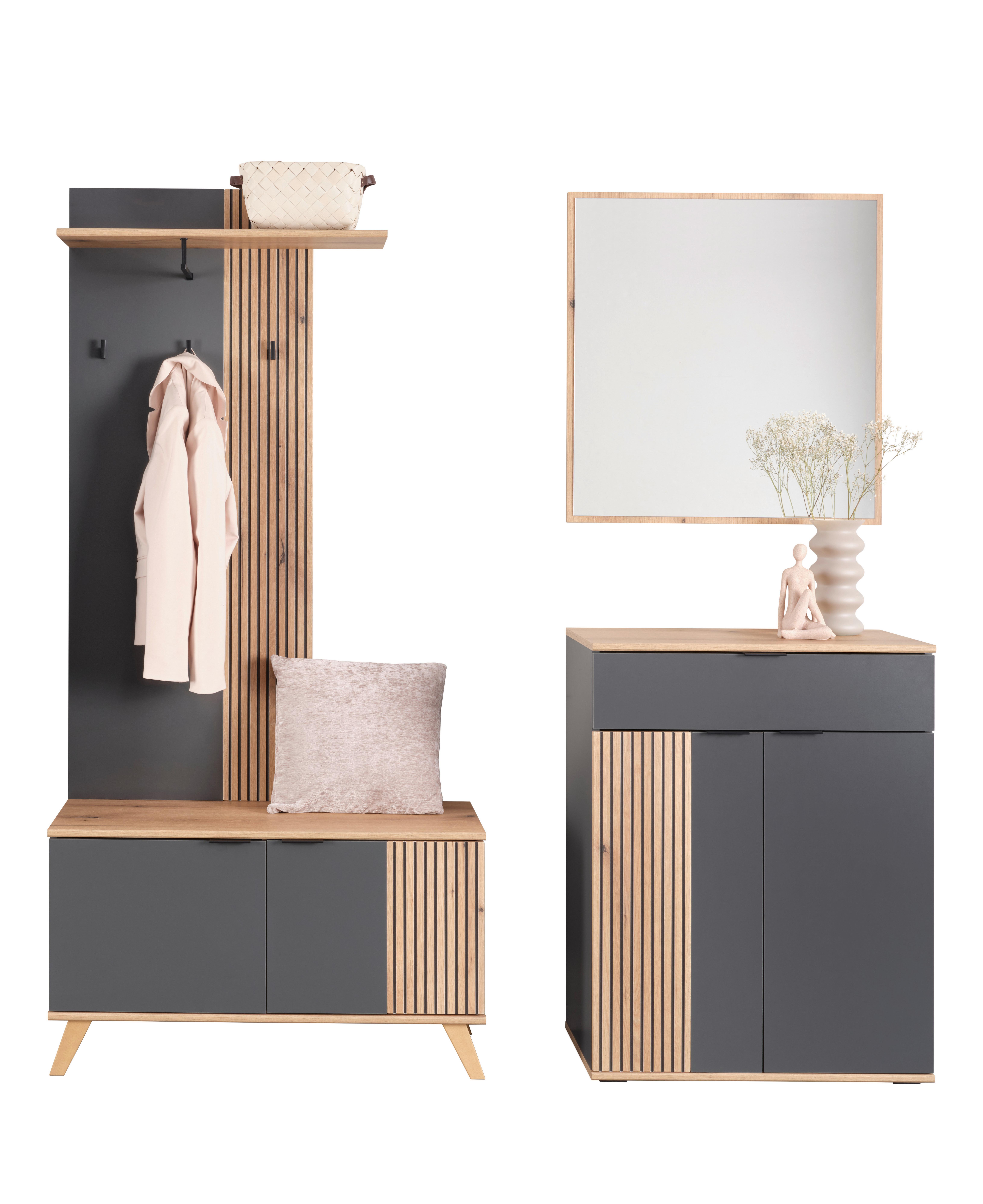 Garderobe Clever Anthrazit /Eichefarben B: 160cm - Eichefarben/Anthrazit, MODERN, Glas/Holzwerkstoff (160/139/38cm)