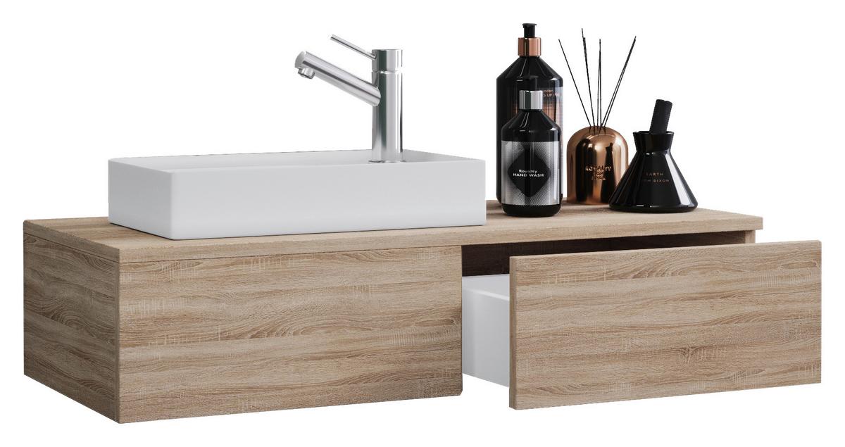 Waschbecken mit Unterschrank Gudas 85 cm, Sonoma Eiche - Weiß/Sonoma Eiche, Basics, Keramik/Holzwerkstoff (85cm) - MID.YOU