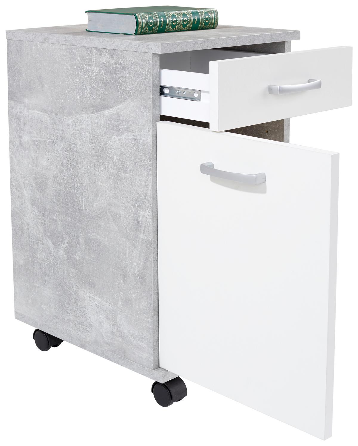 Rollcontainer Beton Optik/Weiß Rimini 33x59,5x38 cm - Dunkelgrau/Weiß, MODERN, Holzwerkstoff (33/59,5/38cm)