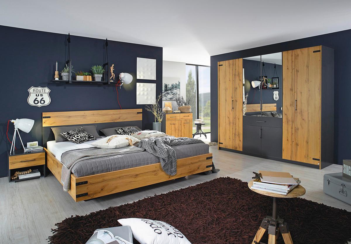 Bett Nevada Eiche Artisan 160x200 Cm - Dunkelgrau/Eiche Artisan, MODERN, Holzwerkstoff/Kunststoff (160/200cm) - Rauch Möbel