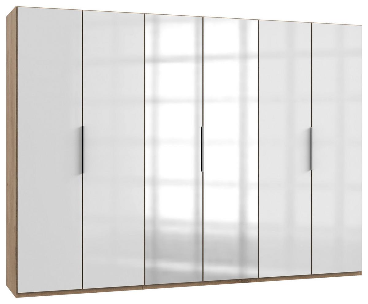 Šatníková skriňa LEVEL 36 D - biela s vysokým leskom/farba duba, Modern, kompozitné drevo (300/216/58cm) - MID.YOU