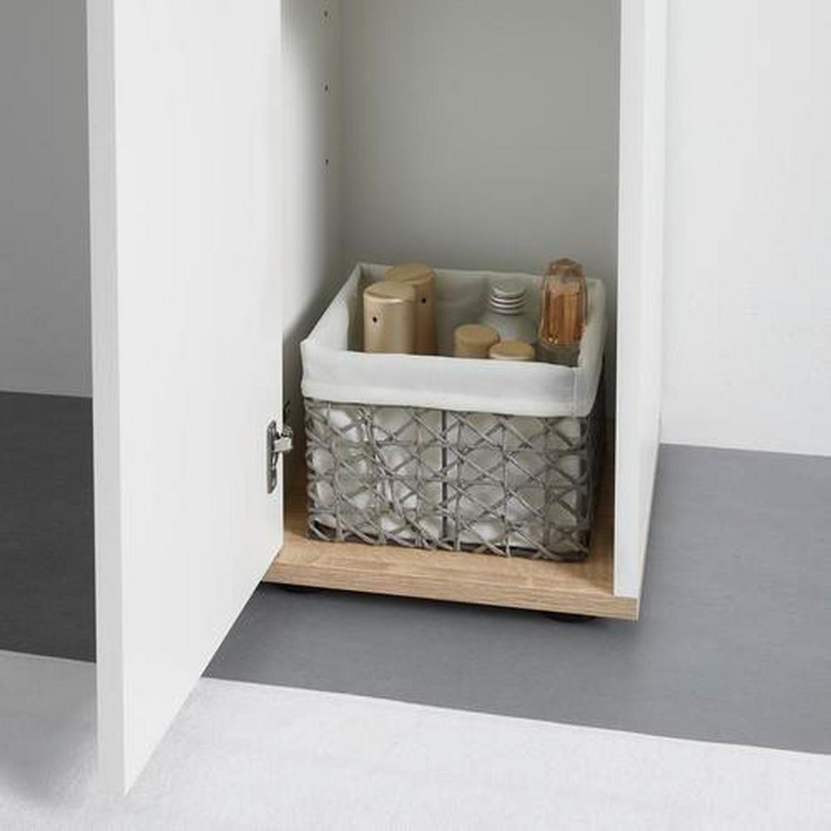 Hochschrank mit Offenem Fach Yasmin B:30cm Weiß/Eiche Dekor - Eichefarben/Schwarz, Basics, Holzwerkstoff (30/175/28,3cm) - MID.YOU