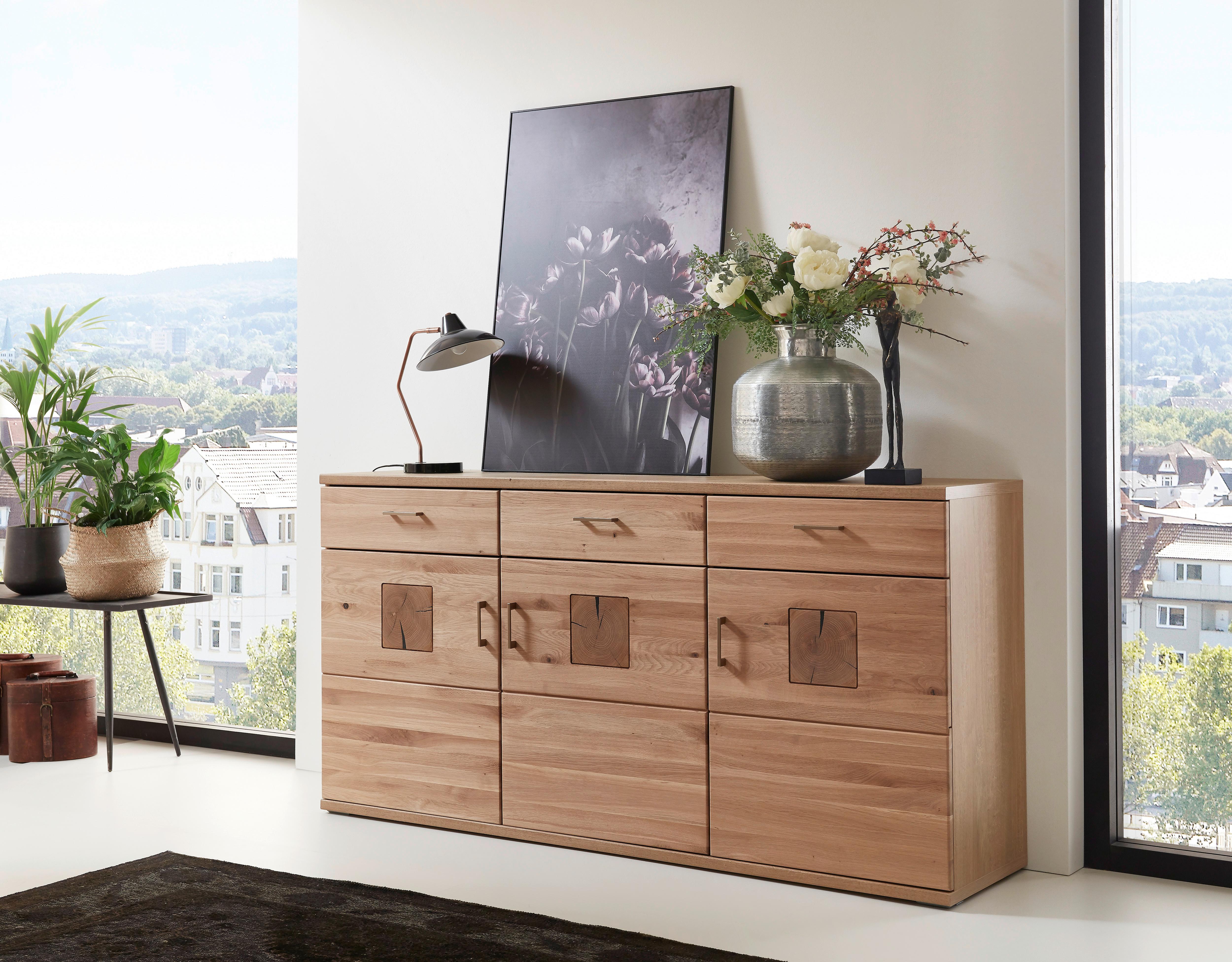 Sideboard Kansas - Alteiche/Silberfarben, KONVENTIONELL, Holz/Holzwerkstoff (180/91/43,8cm) - Livetastic