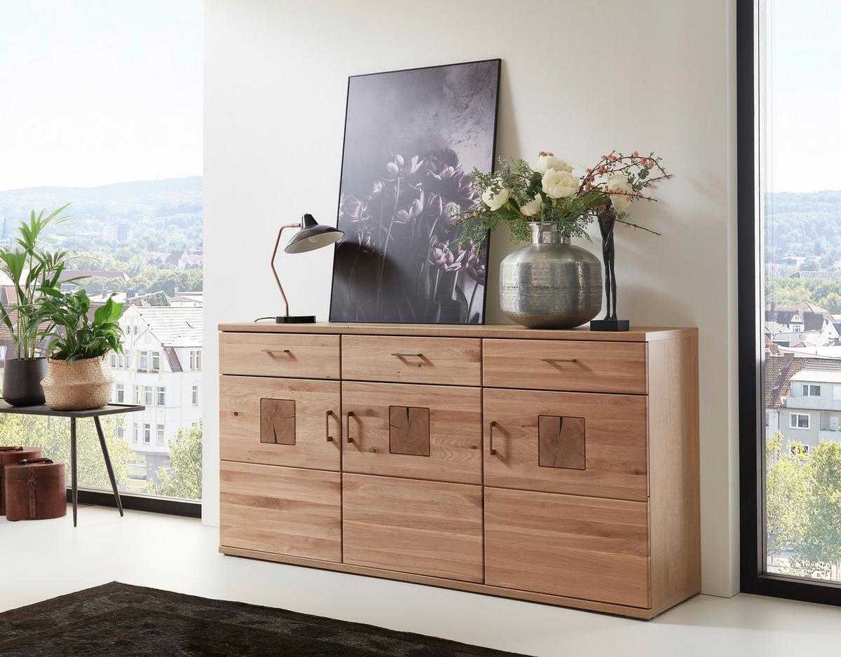 Sideboard Kansas - Alteiche/Silberfarben, KONVENTIONELL, Holz/Holzwerkstoff (180/91/43,8cm) - Livetastic
