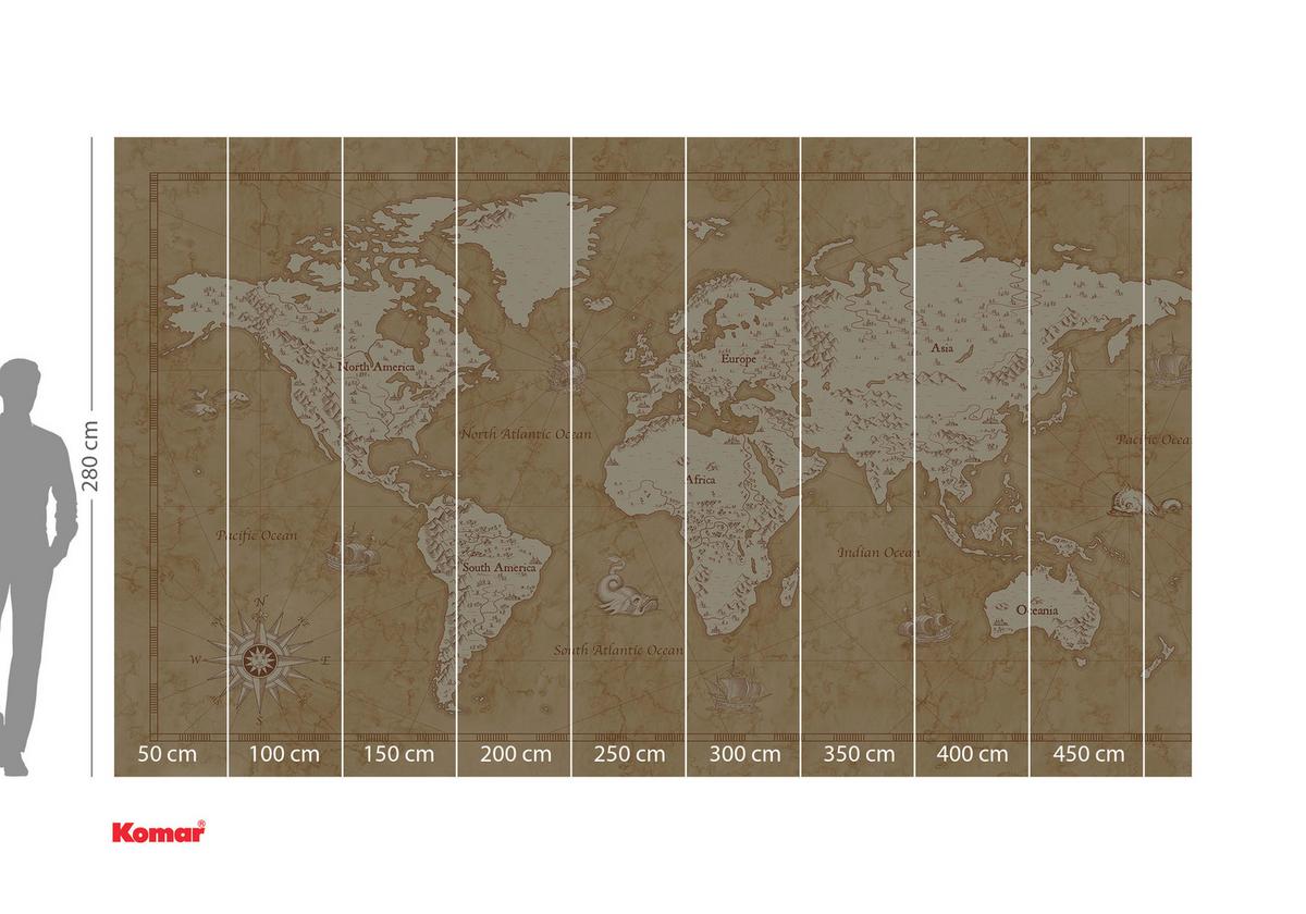 Fototapete Vintage World Map - Braun/Weiß, Trend, Papier (500/280cm)