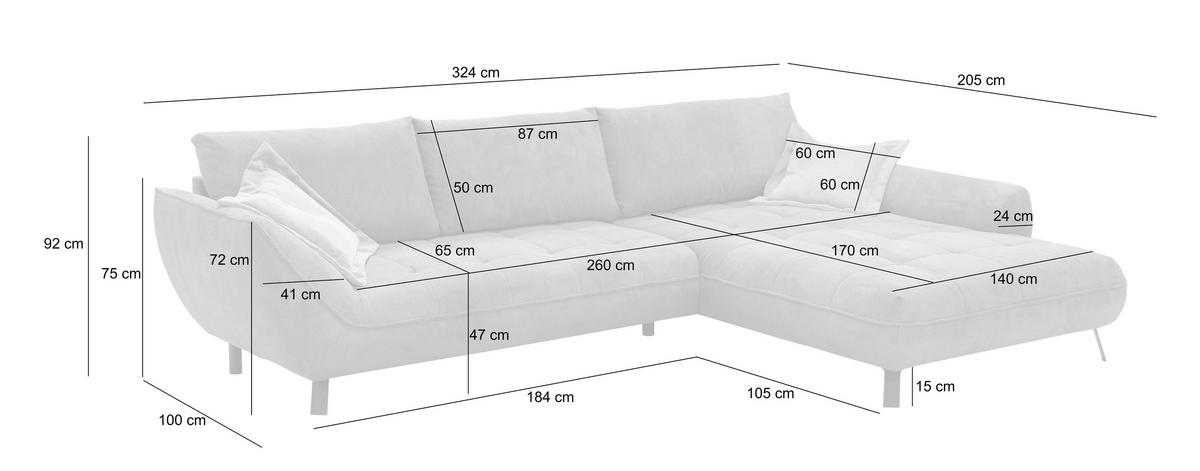 Ecksofa Biarritz, Anthrazit Schenkel: 324x204 cm - Anthrazit/Silberfarben, Design, Textil (324/205cm) - Livetastic