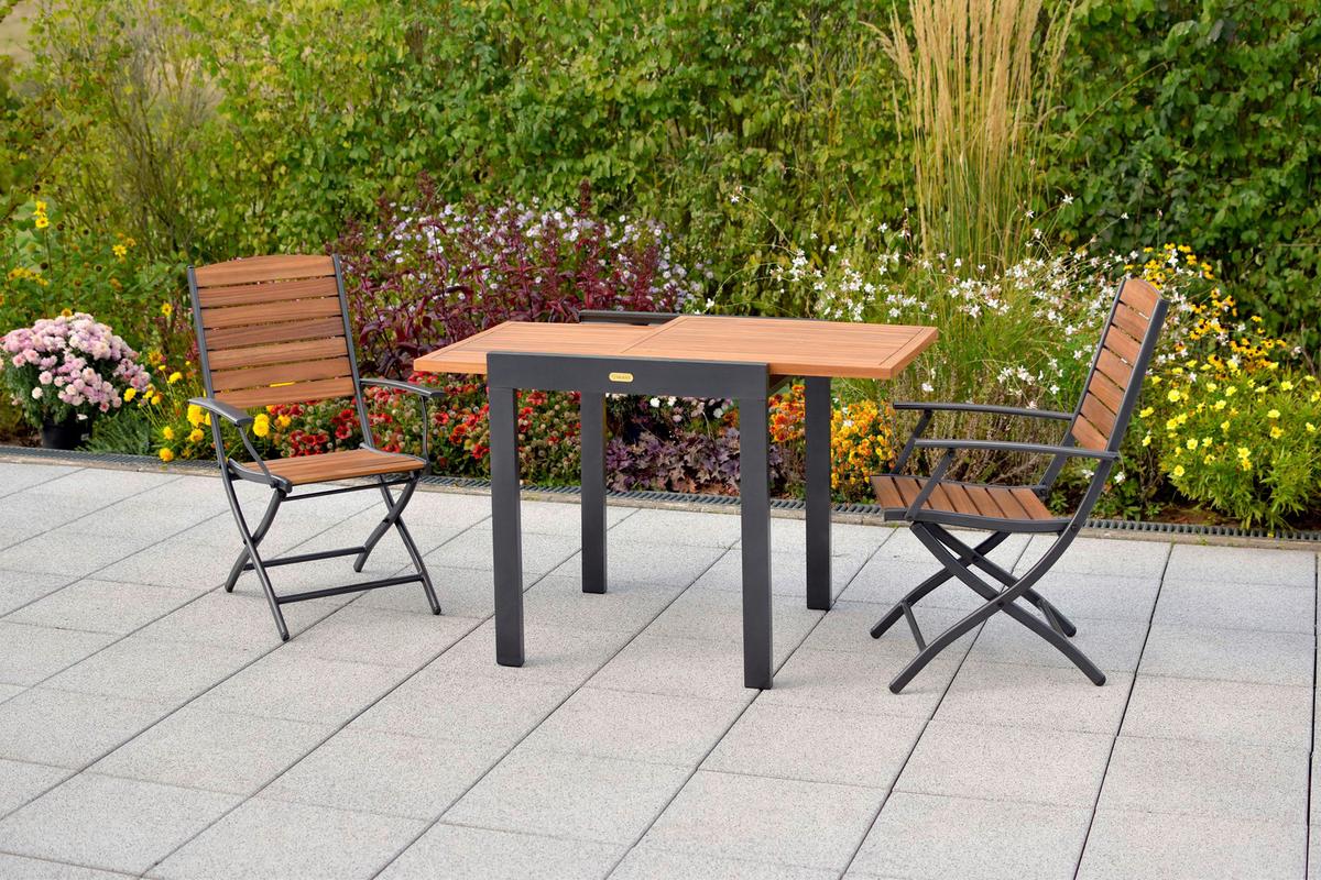 Balkonset Santorin - Graphitfarben/Naturfarben, MODERN, Holz/Metall - Gardenson