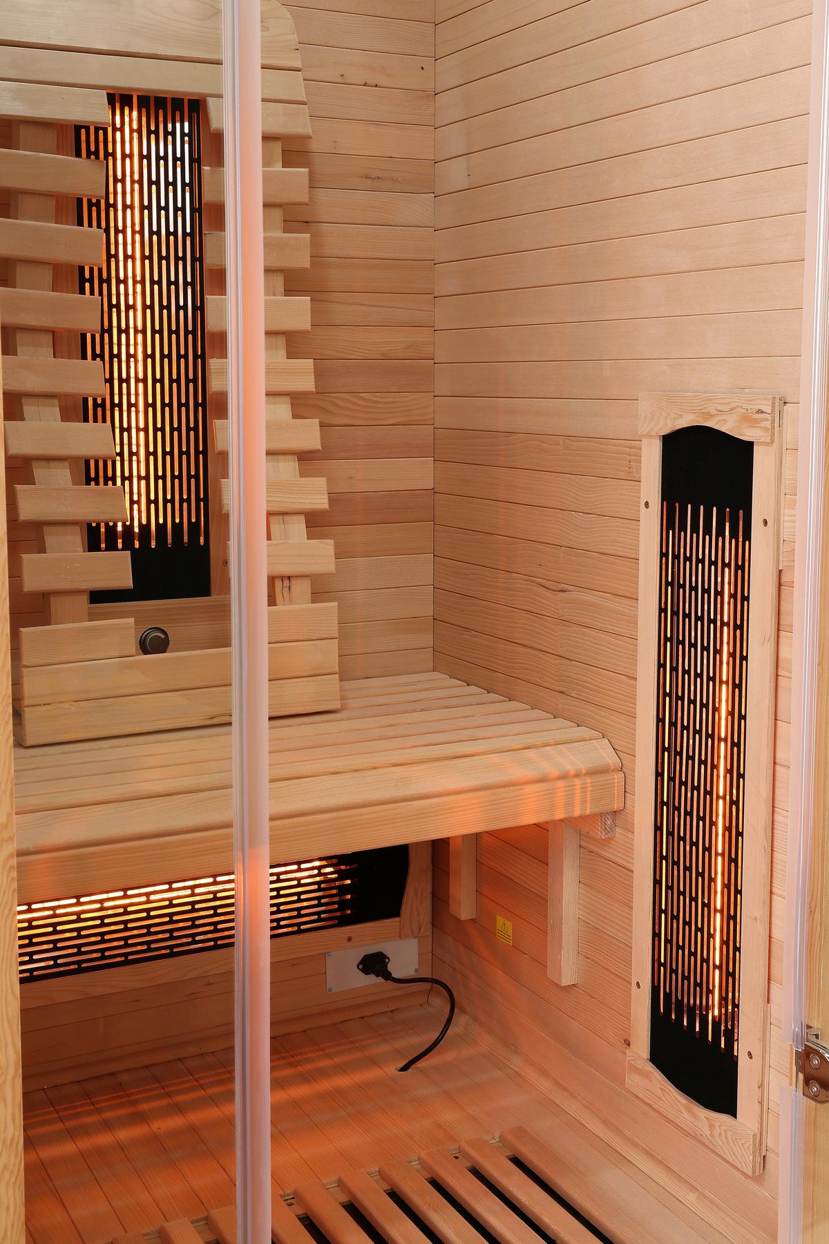 Infrarotkabine Ergonomische Rückenlehnen - Naturfarben, Basics, Glas/Holz (90/190/90cm) - Sanotechnik