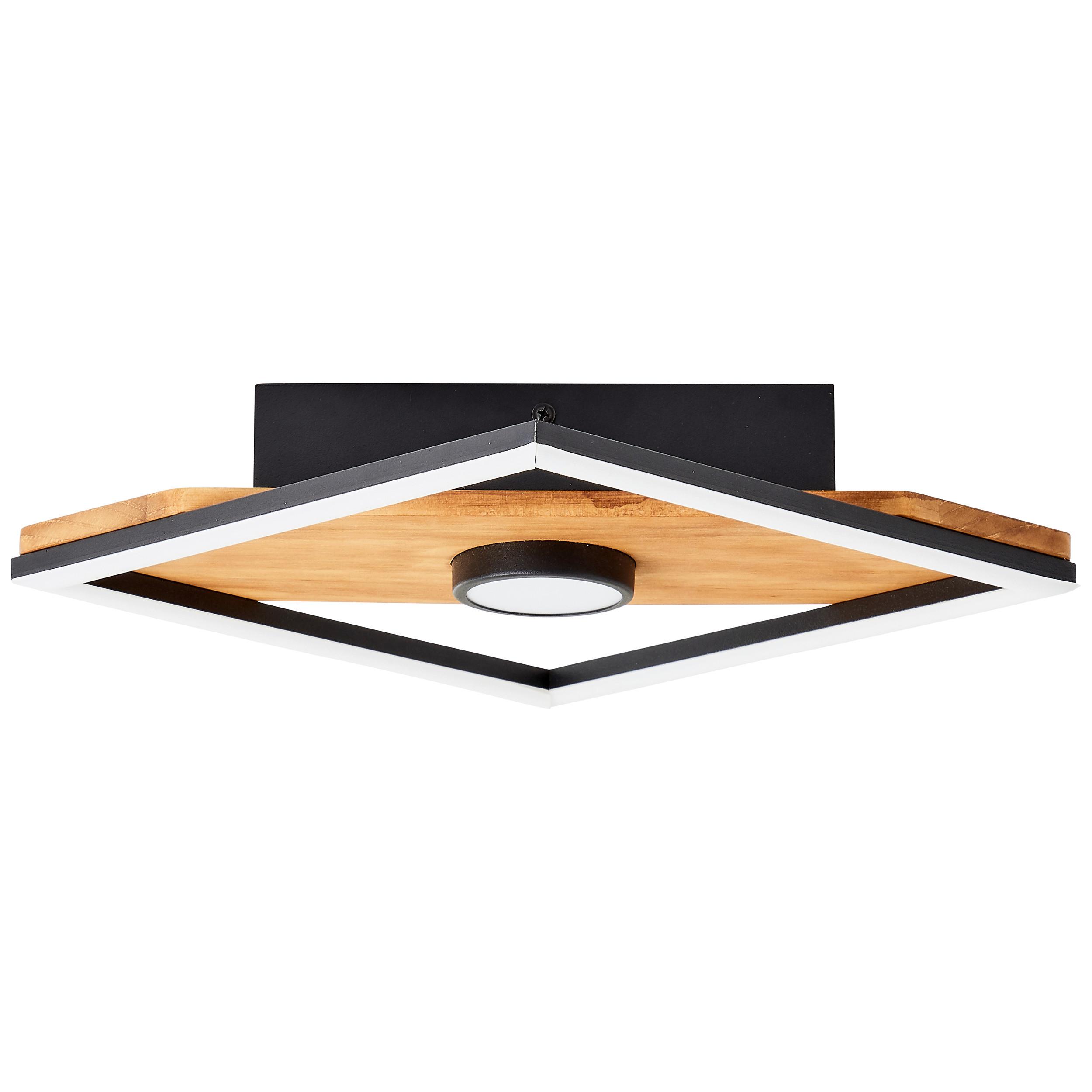 LED-Deckenleuchte Woodbridge L: 25 cm mit Holz - Schwarz/Braun, Design, Holz/Kunststoff (25/25/6,2cm) - Brilliant