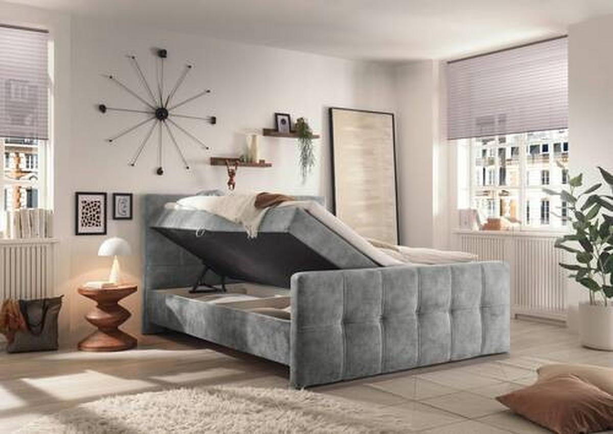Boxbett Valetta 6 - Schwarz/Grau, MODERN, Holzwerkstoff/Textil (160/200cm) - MID.YOU