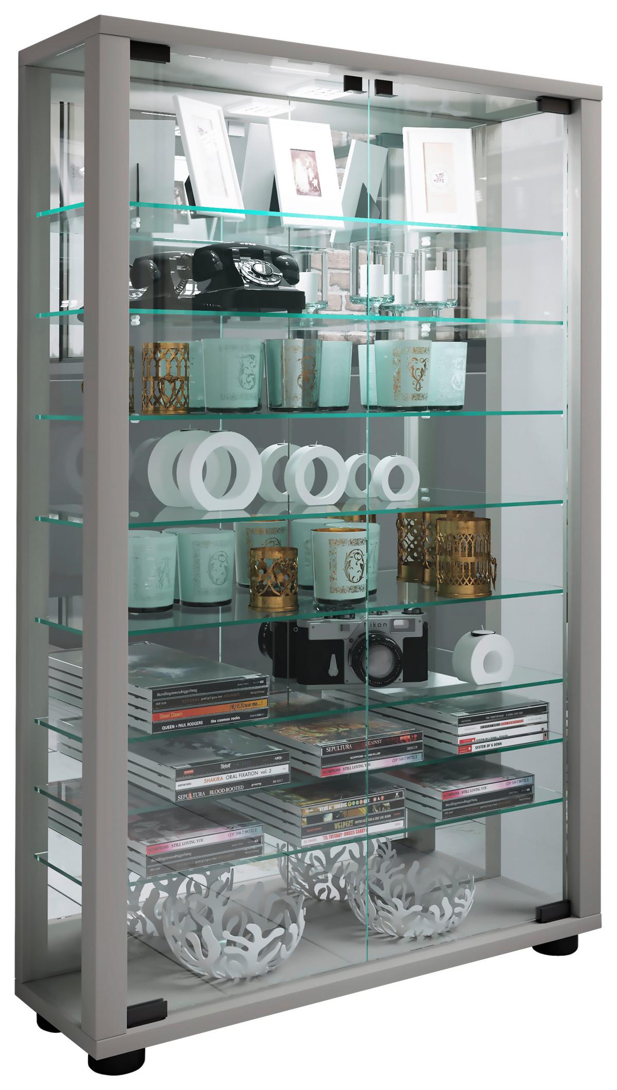 Vitrine Lumo Silberfarben B: 59 Cm - Silberfarben, MODERN, Glas/Holzwerkstoff (59/91,3/18cm) - MID.YOU