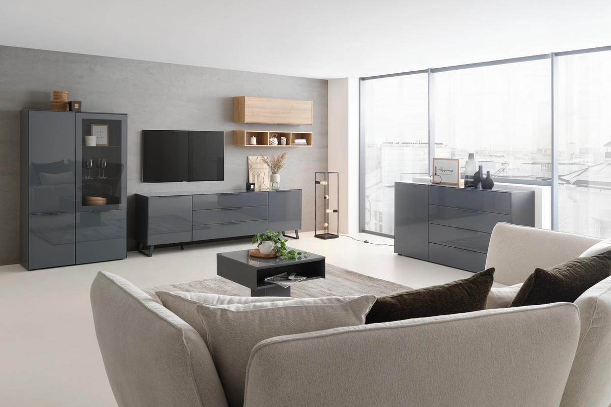 VITRÍNA MAX BOX - barvy chromu/antracitová, Moderní, kov/kompozitní dřevo (109/179/42cm) - Premium Living