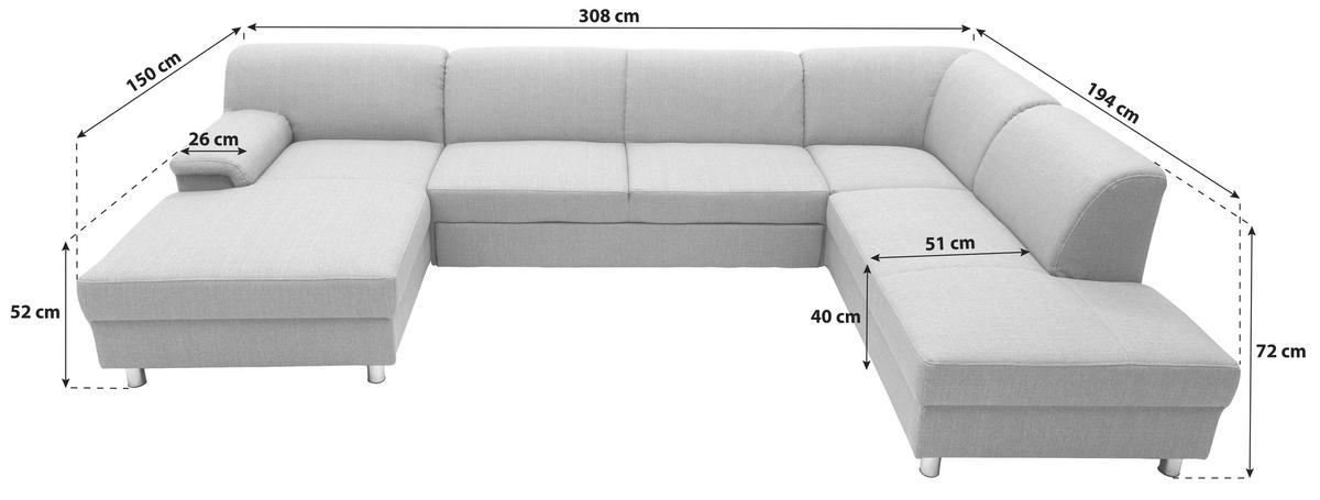 Wohnlandschaft Jamie Silberfarben - Chromfarben/Silberfarben, KONVENTIONELL, Textil (150/308/194cm) - MID.YOU