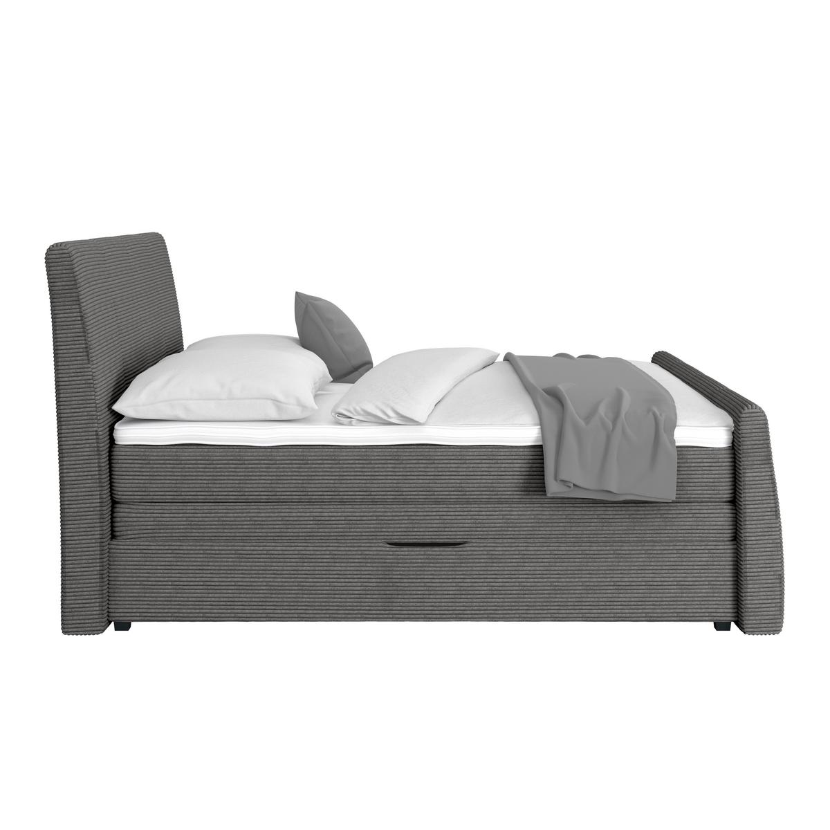 Boxspringbett Libra - Dunkelgrau/Schwarz, KONVENTIONELL, Textil (160/200cm)
