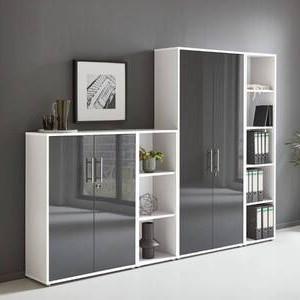 Office Edition B: 257 cm Weiß/Anthrazit - Anthrazit Hochglanz/Weiß, MODERN, Holzwerkstoff (257/186/33cm) - MID.YOU
