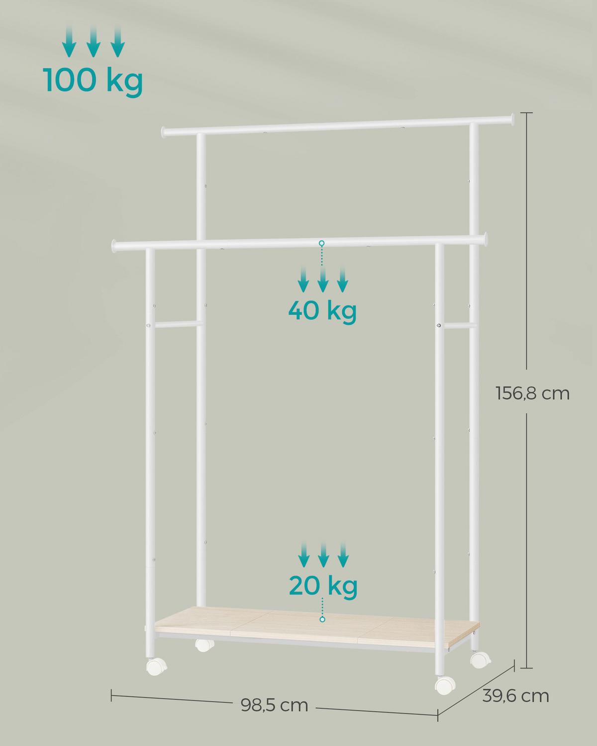 Kleiderwagen Naturfarben/weiß B: 98,5 Cm - Naturfarben/Weiß, Basics, Holzwerkstoff/Kunststoff (98,5/156,8/39,6cm)