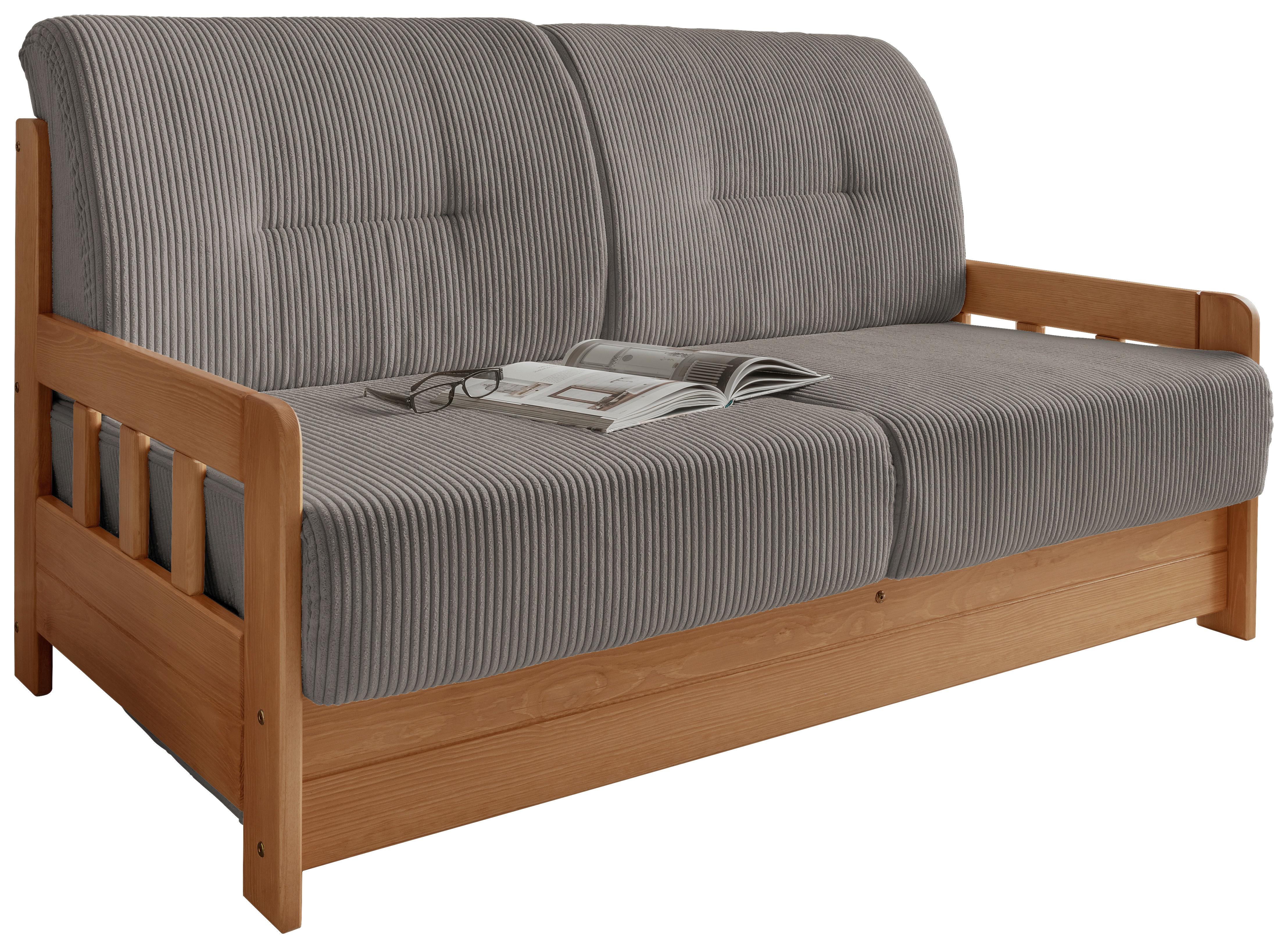 2-Sitzer-Sofa Camino mit Schlaffunktion Graubraun/Honig - Graubraun/Kieferfarben, MODERN, Holz/Textil (154/88/90cm) - Livetastic
