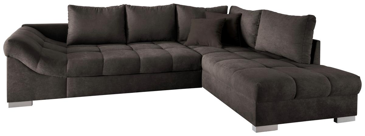 Eckschlafsofa Alvito Dunkelbraun S: 298/202 Cm - Dunkelbraun/Silberfarben, Design, Textil (298/202cm) - MID.YOU