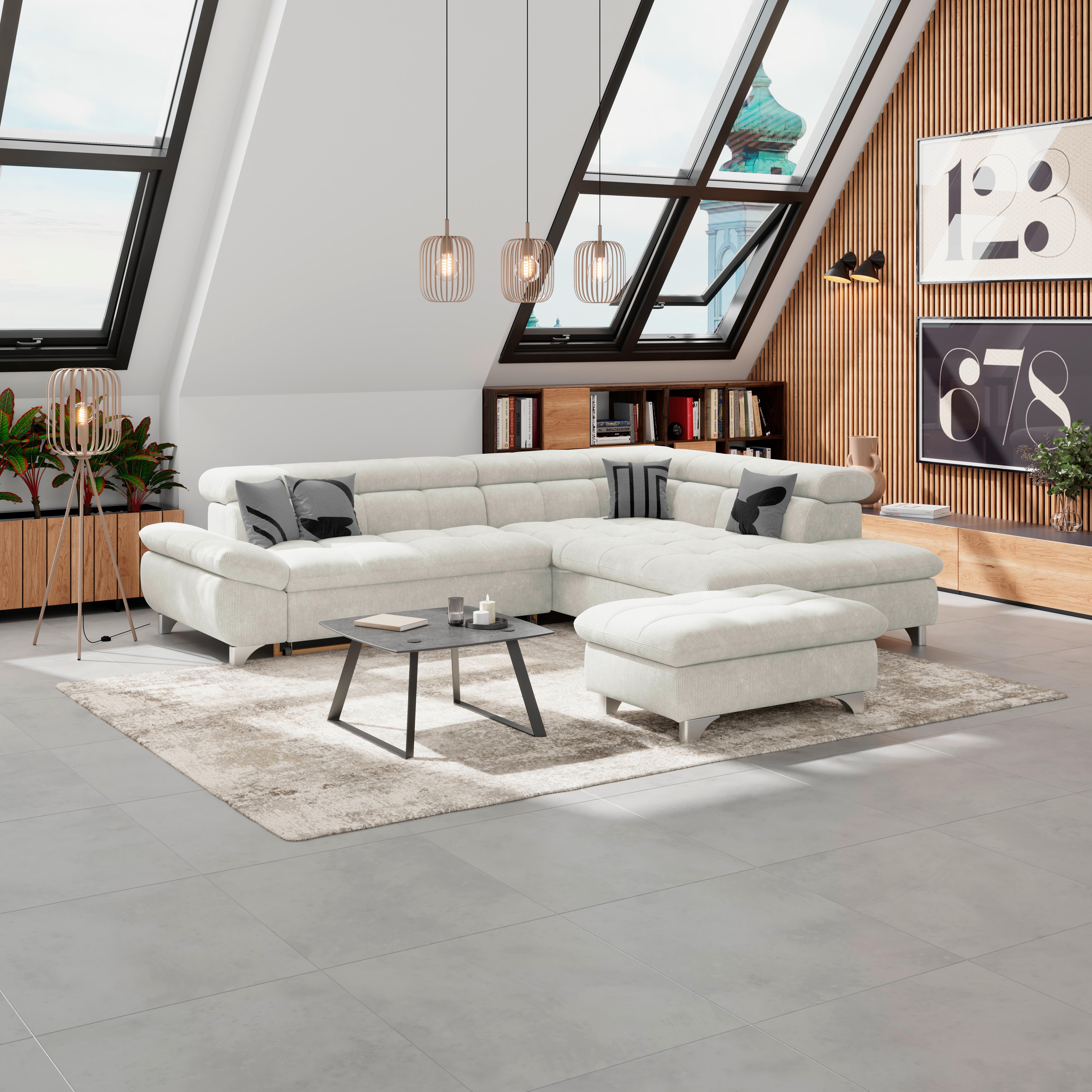 Hocker Gemini Elfenbeinfarbig, B: 108cm - Chromfarben/Elfenbein, KONVENTIONELL, Textil (108/46/108cm)