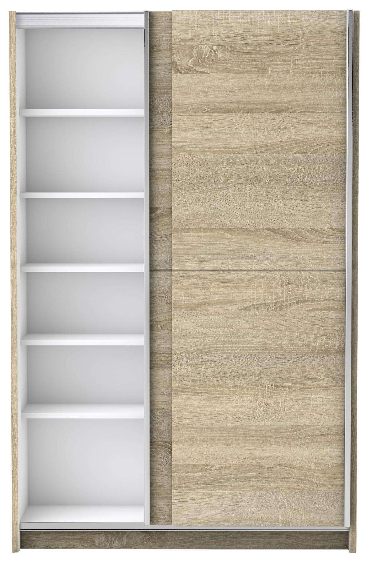 Schwebetürenschrank 125 cm Slim, Sonoma Eiche Dekor - Eichefarben, Basics, Holzwerkstoff (125/195,5/38cm) - P & B