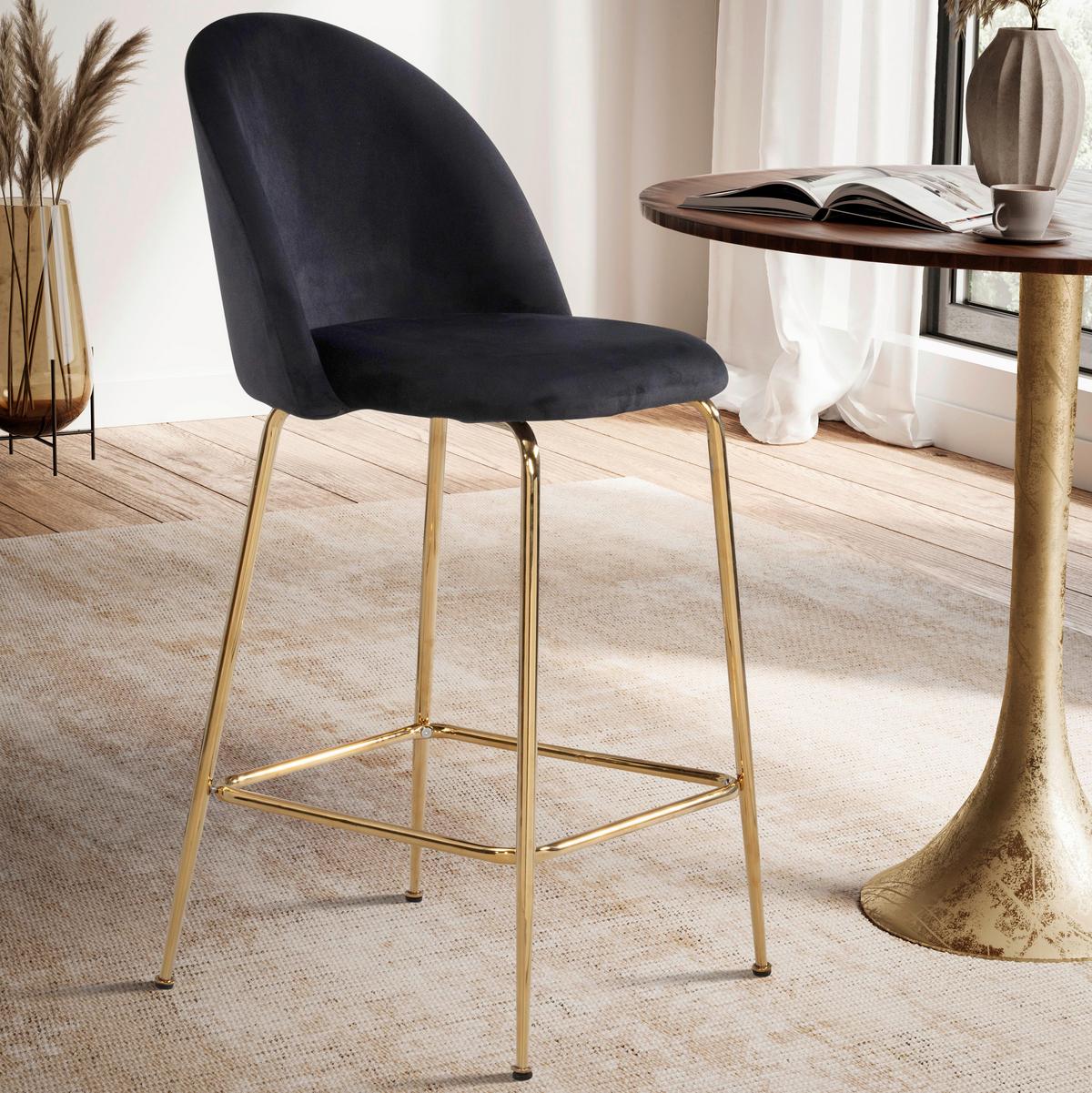 Barhocker-set Schwarz B: 50 Cm - Goldfarben/Schwarz, Design, Textil/Metall (50/102/50cm) - MID.YOU