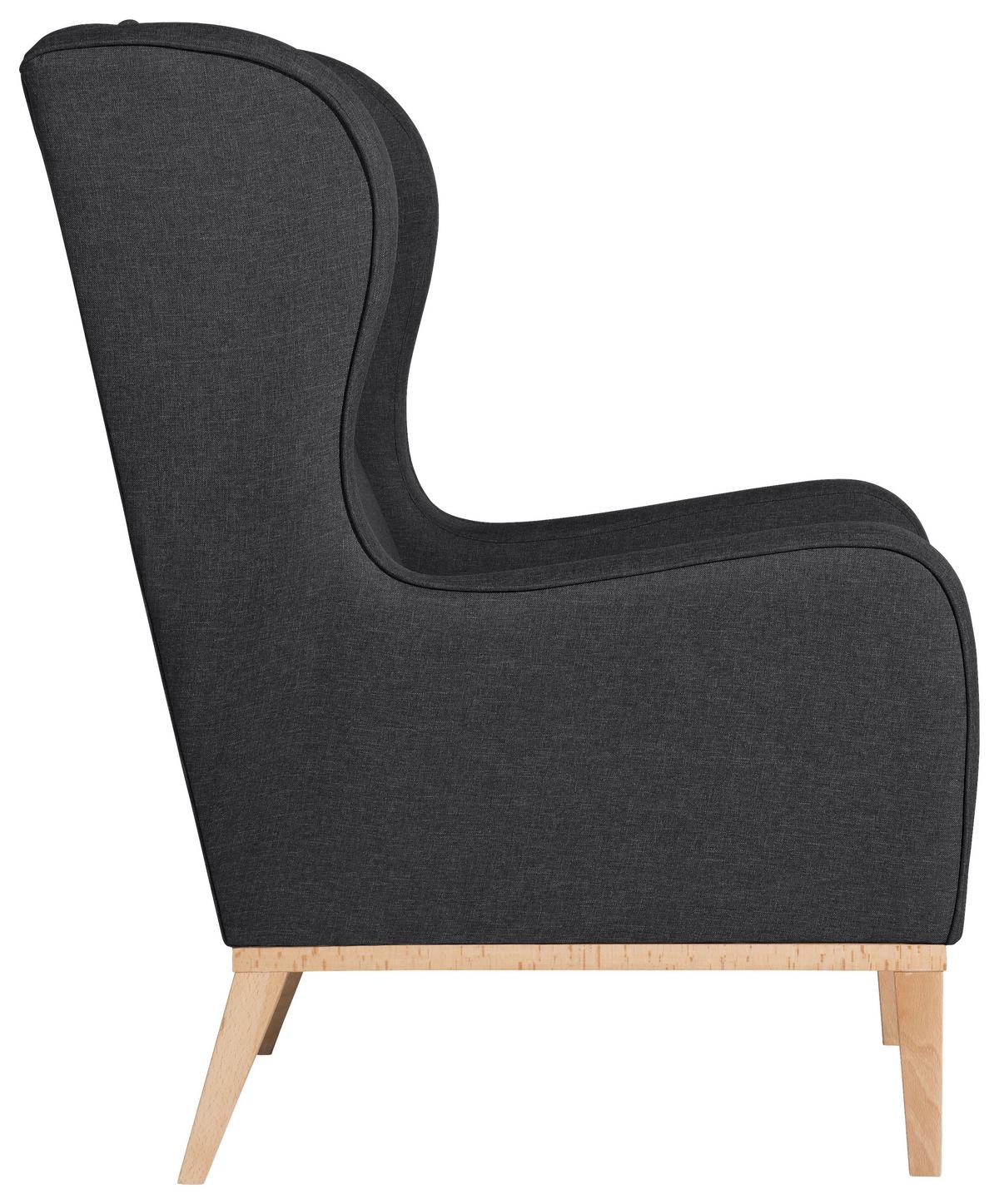 Ohrensessel Angelo - Graphitfarben/Naturfarben, KONVENTIONELL, Textil (66/104/78cm) - Max Winzer