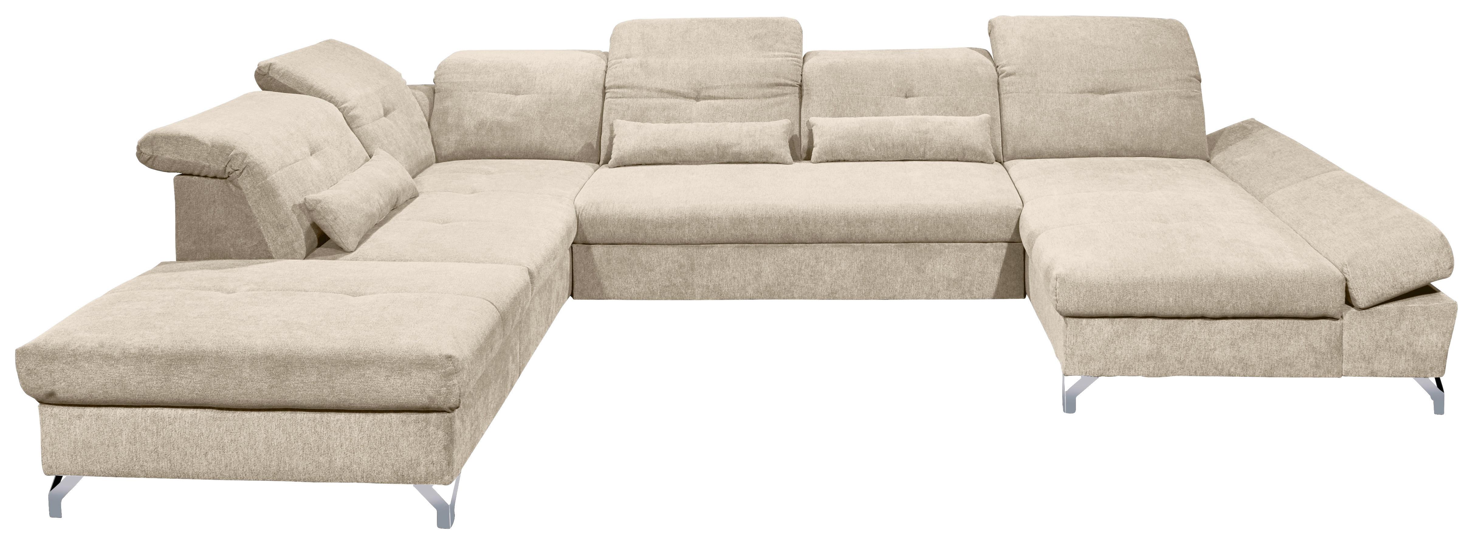 Ecksofa Melfi Sandfarben U: 245 Cm - Sandfarben/Silberfarben, MODERN, Textil (245/350/168cm) - MID.YOU
