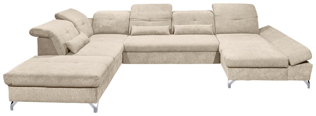 Ecksofa Melfi Sandfarben U: 245 Cm - Sandfarben/Silberfarben, MODERN, Textil (245/350/168cm) - MID.YOU