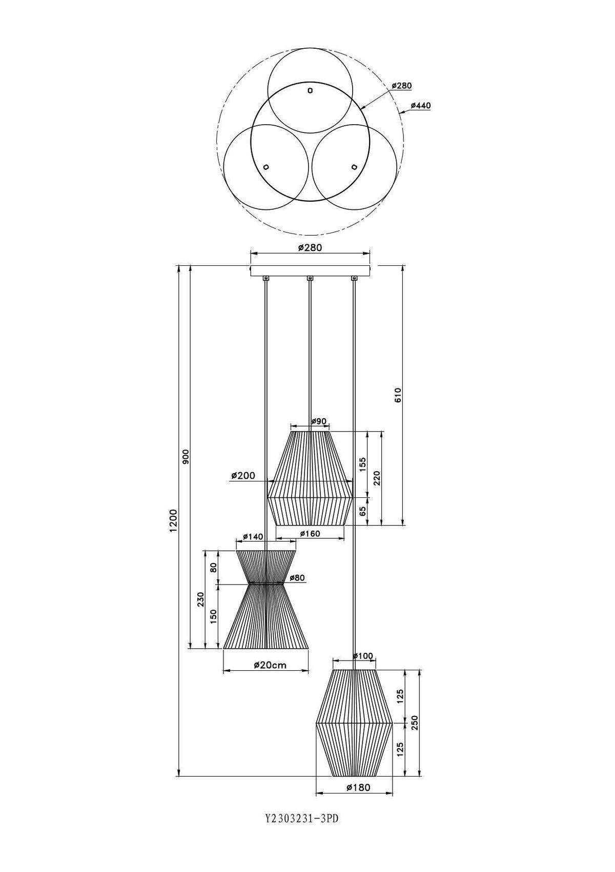 Závěsné svítidlo Naturm - černá/přírodní barvy, Konvenční, kov/papír (44/120cm) - Mömax