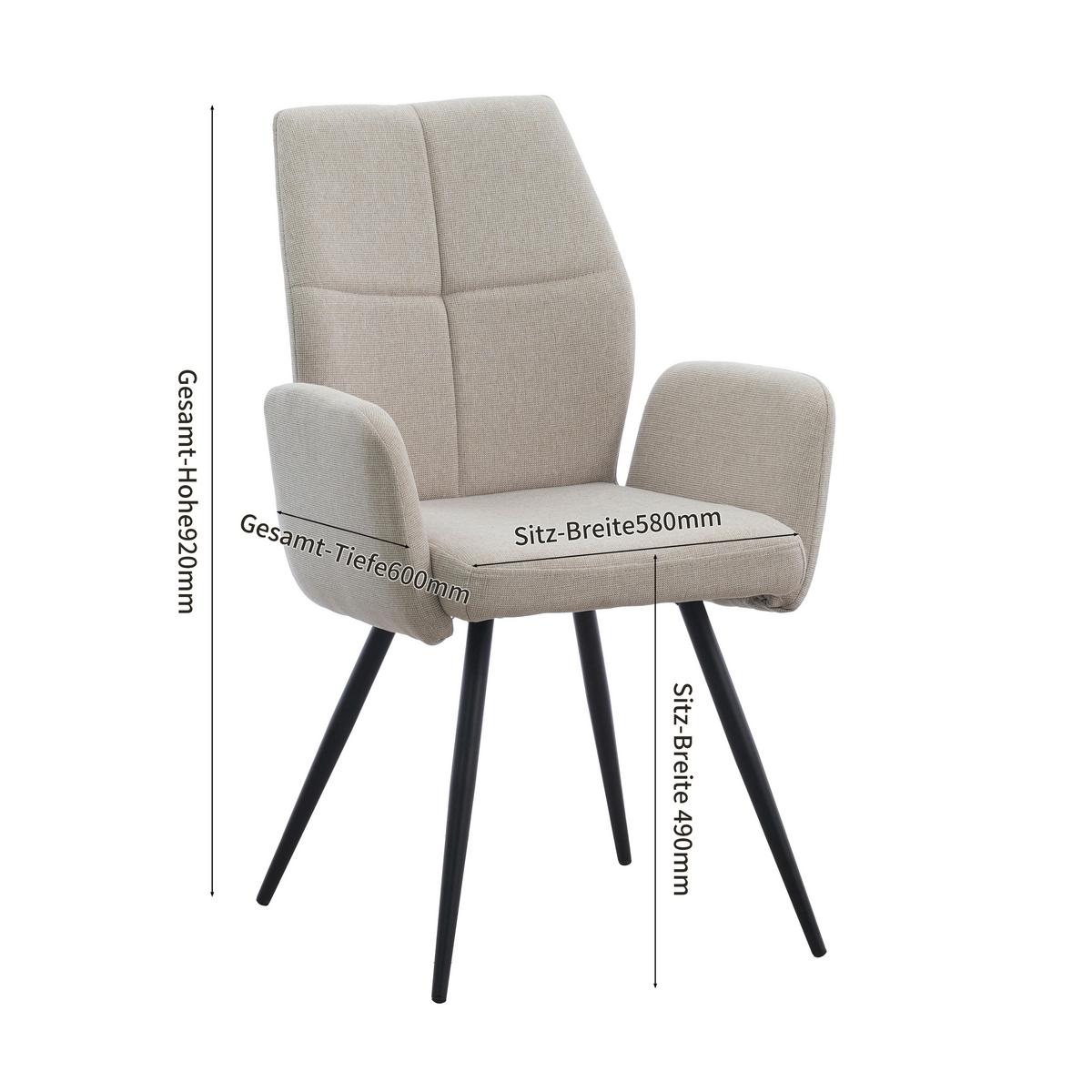 Armlehnstuhl Udo Beige B: 58 cm - Beige/Schwarz, MODERN, Textil/Metall (58/91/59cm) - Livetastic