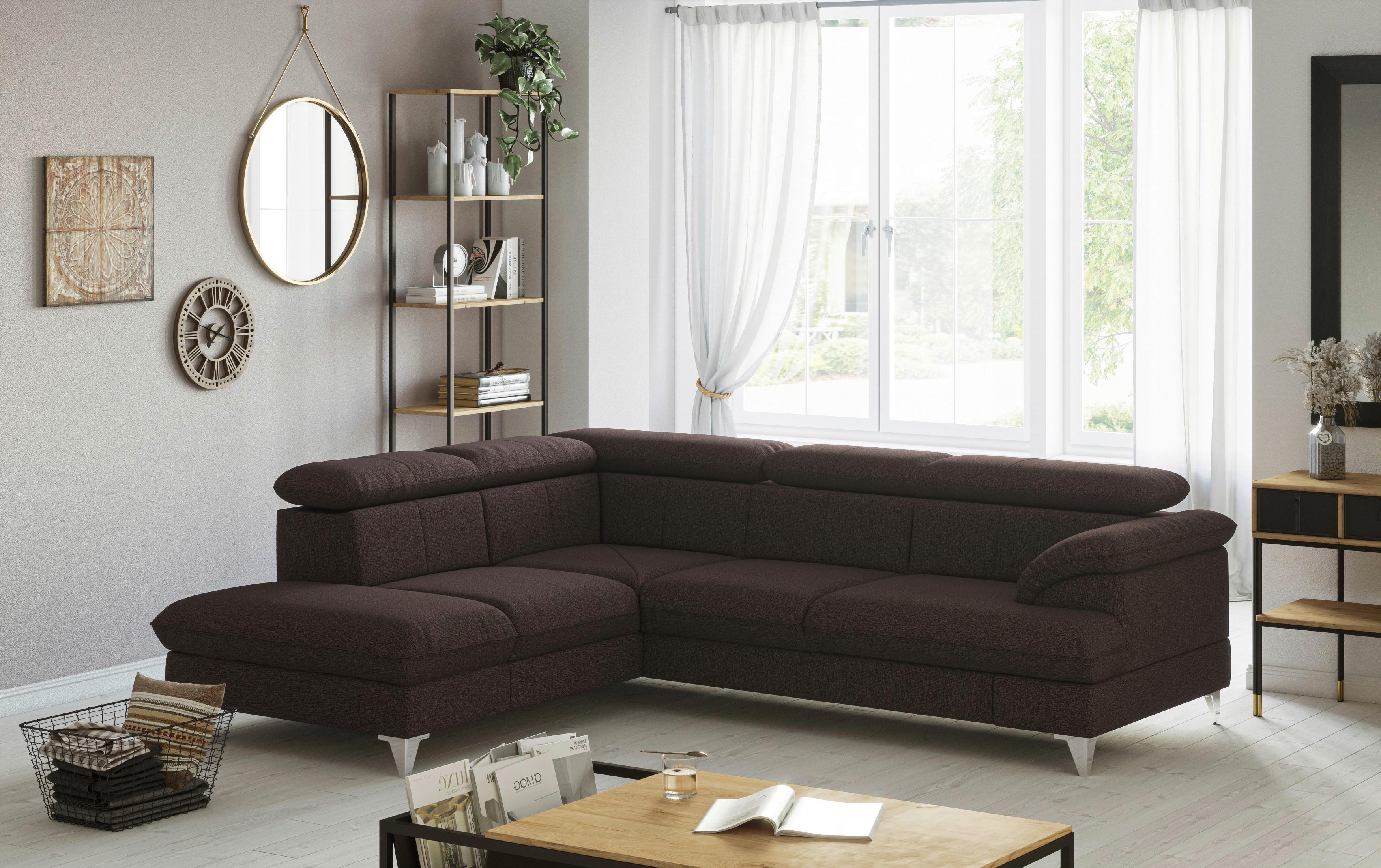 Sedací souprava DAVID, hnědá - barvy chromu/hnědá, Lifestyle, kov/textil (167/254cm)