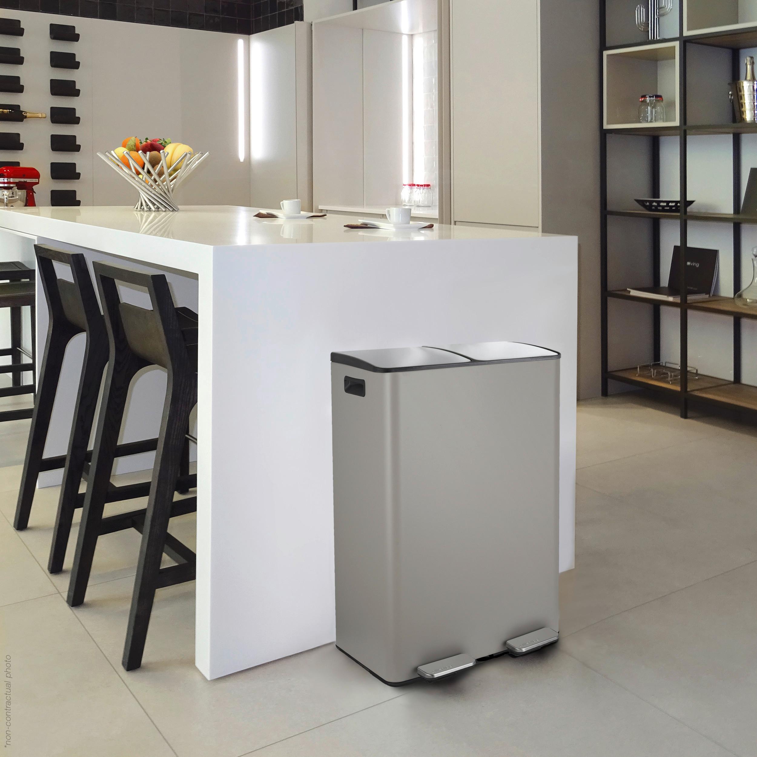 Treteimer Aliya 60l Taupe Metall Lbh: 45x30x71 Cm - Taupe/Schwarz, Basics, Kunststoff/Metall (45/30/71cm) - Spirella