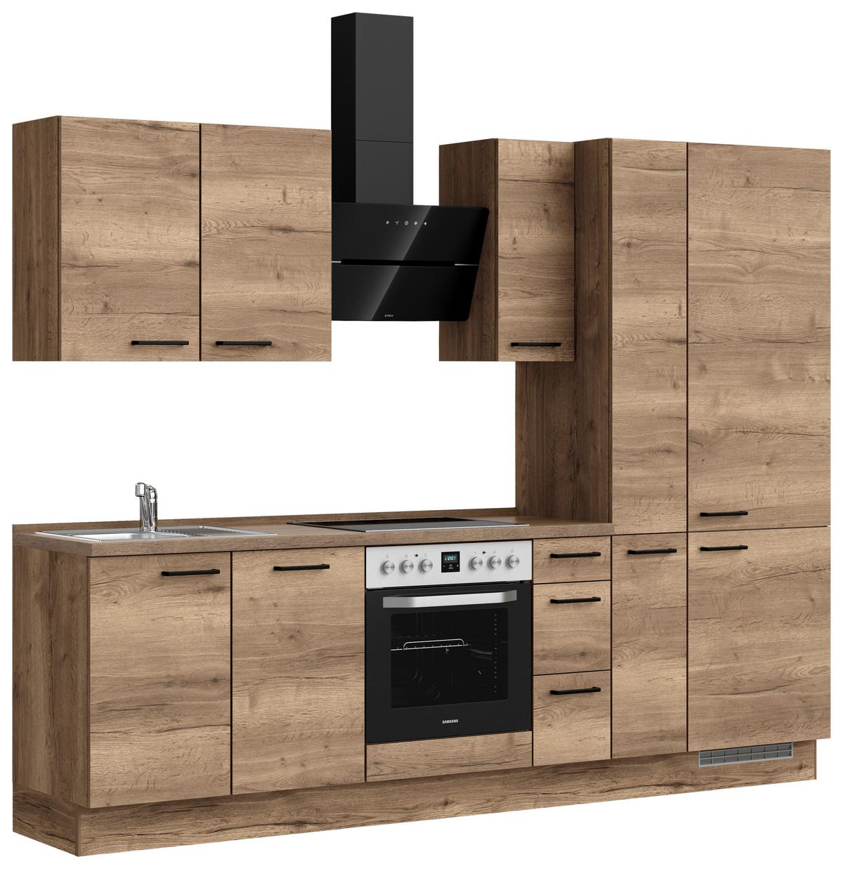 Kuchyňská linka 270 cm, dekor dub Havanna - černá/tmavý dub, Moderní, kov/kompozitní dřevo (270cm) - Nobilia