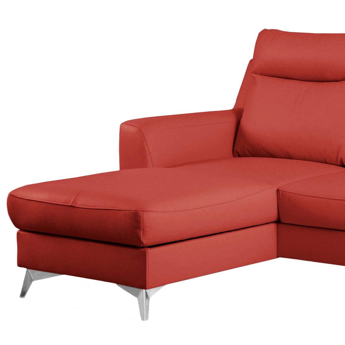 Ecksofa Gio Rot S: 168x236 cm - Chromfarben/Rot, Design, Leder/Textil (168/236cm) - Livetastic