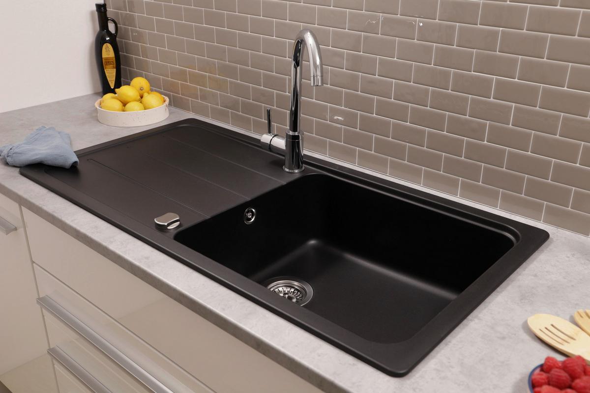 Spüle Austin Schwarz B: 100 cm - Schwarz, Design, Stein (100/20/50cm) - Respekta
