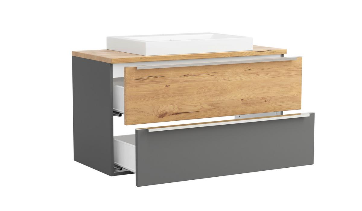 Waschtischkombi Verona Weiß/Wildeiche B: 100cm - Wildeiche/Weiß, Trend, Holzwerkstoff/Stein (100/63/47cm) - Held