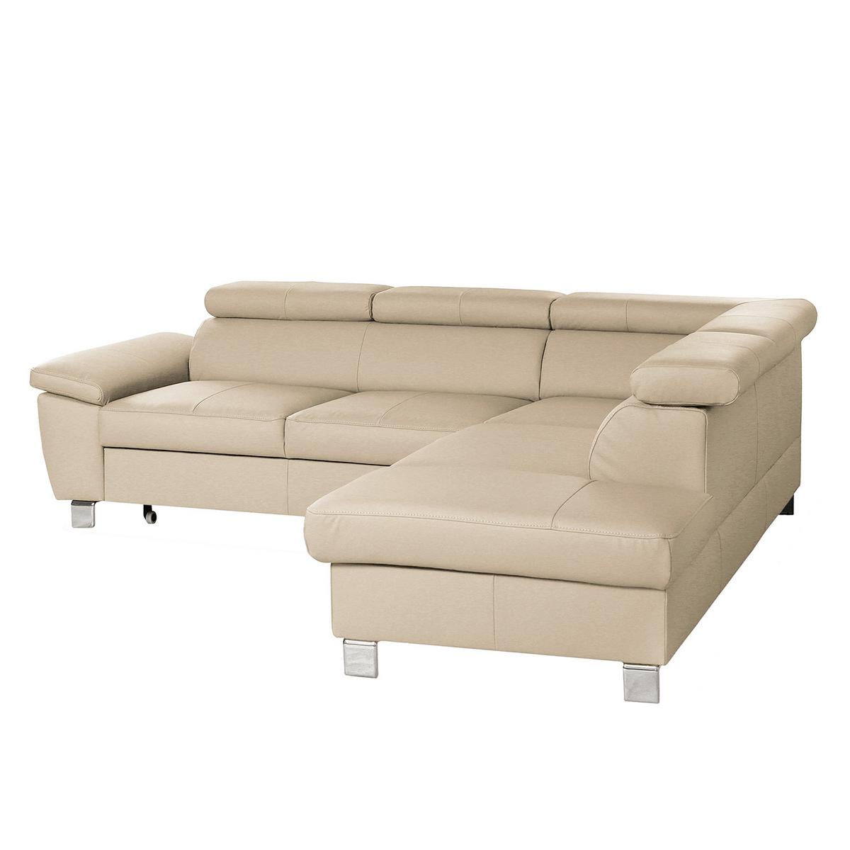 Ecksofa Lugano Teilleder Beige 248x208 - Chromfarben/Beige, Design, Leder/Textil (248/208cm) - Livetastic