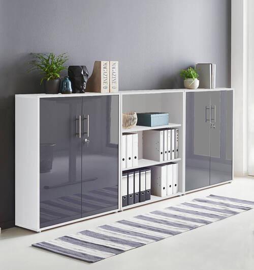 Office Edition B: 253,2 cm Weiß/Anthrazit - Anthrazit Hochglanz/Weiß, MODERN, Holzwerkstoff (253,2/113,6/33cm) - MID.YOU
