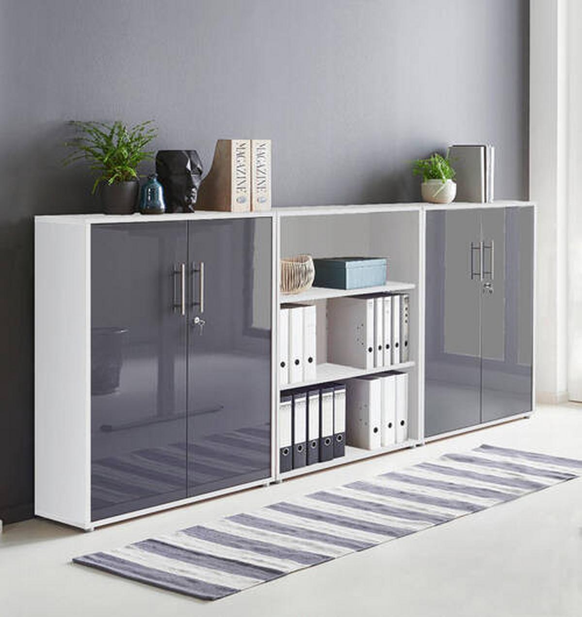 Office Edition B: 253,2 Cm Weiß/anthrazit - Anthrazit Hochglanz/Weiß, MODERN, Holzwerkstoff (253,2/113,6/33cm) - MID.YOU
