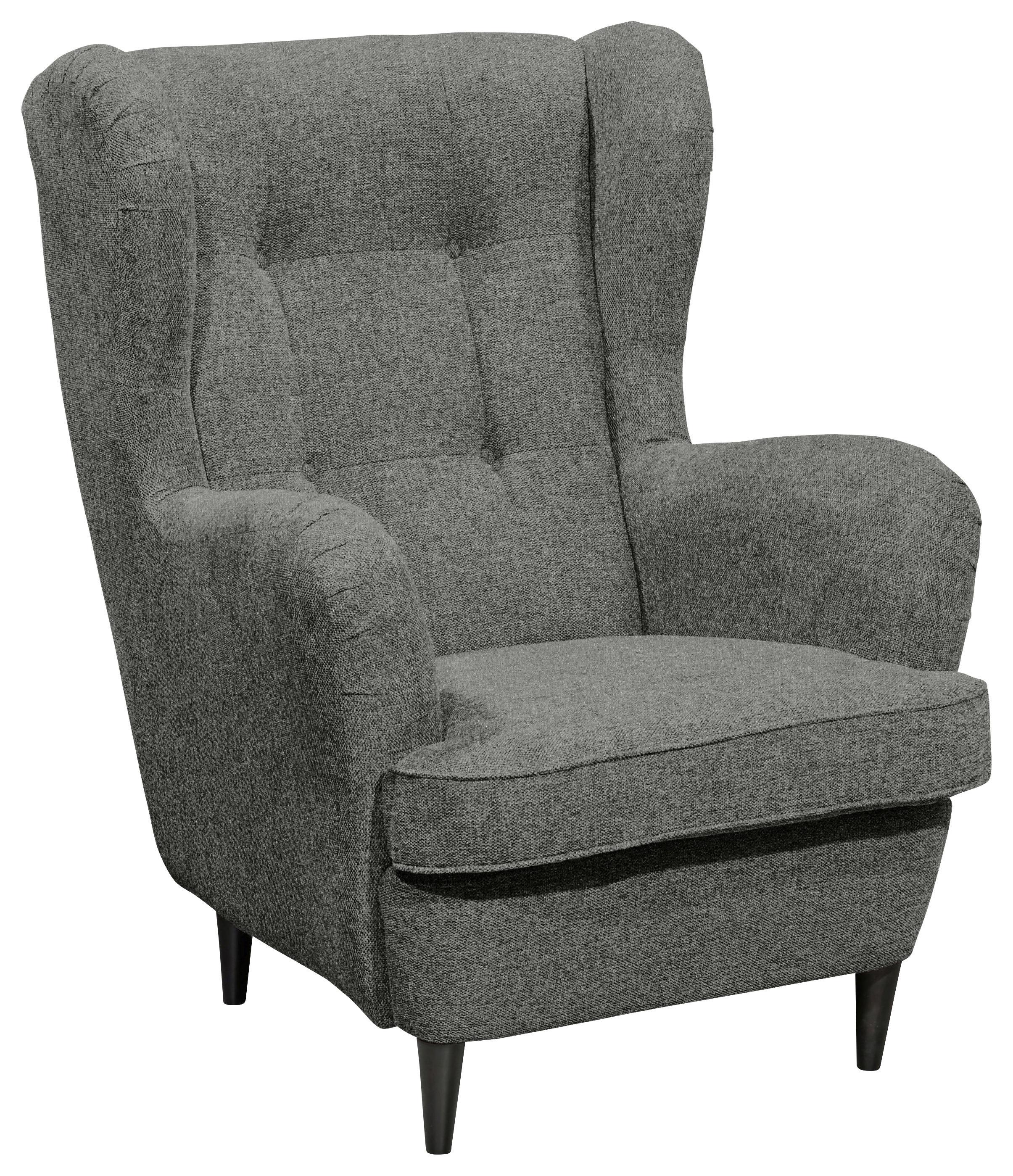 Ohrensessel Oskar Grau B: 78 cm - Schwarz/Grau, Basics, Textil (78/102/98cm) - Livetastic