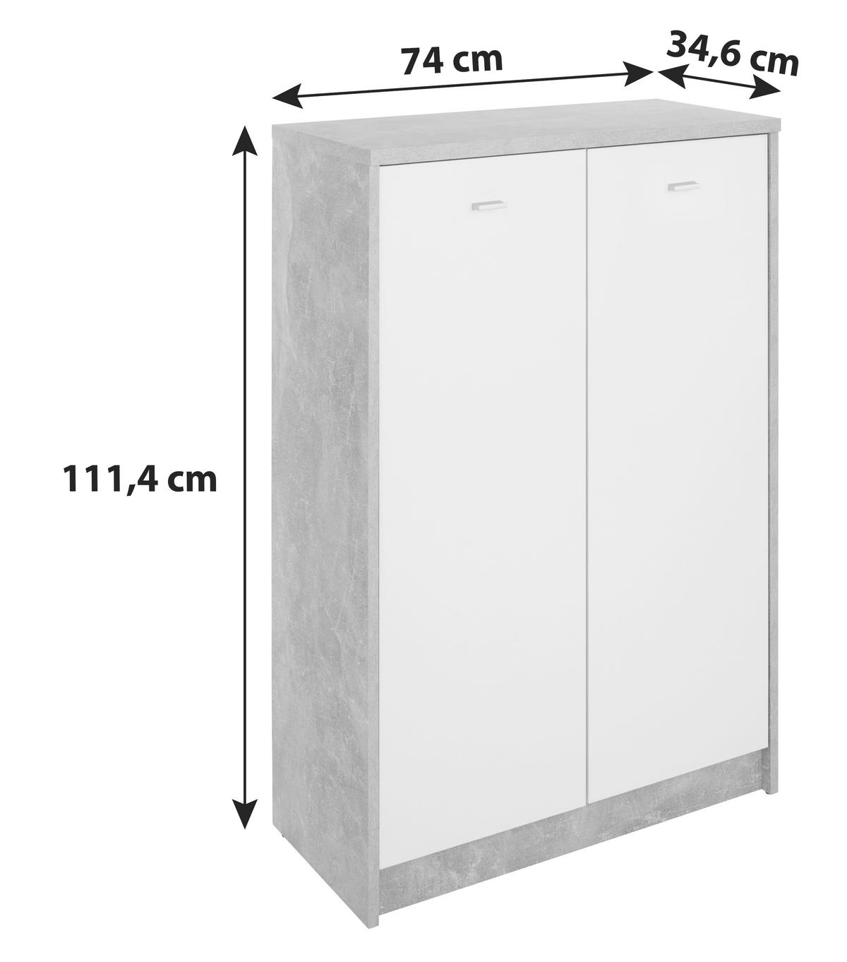 Kommode B 74cm 4-You New, Beton Optik/Weiß - Weiß/Grau, MODERN, Holzwerkstoff (74/111,4/34,6cm)
