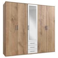 Drehtürenschrank Mit Spiegel + Laden 225cm Ben, Eiche/weiß - Eichefarben/Weiß, KONVENTIONELL, Glas/Holzwerkstoff (225/210/58cm) - MID.YOU