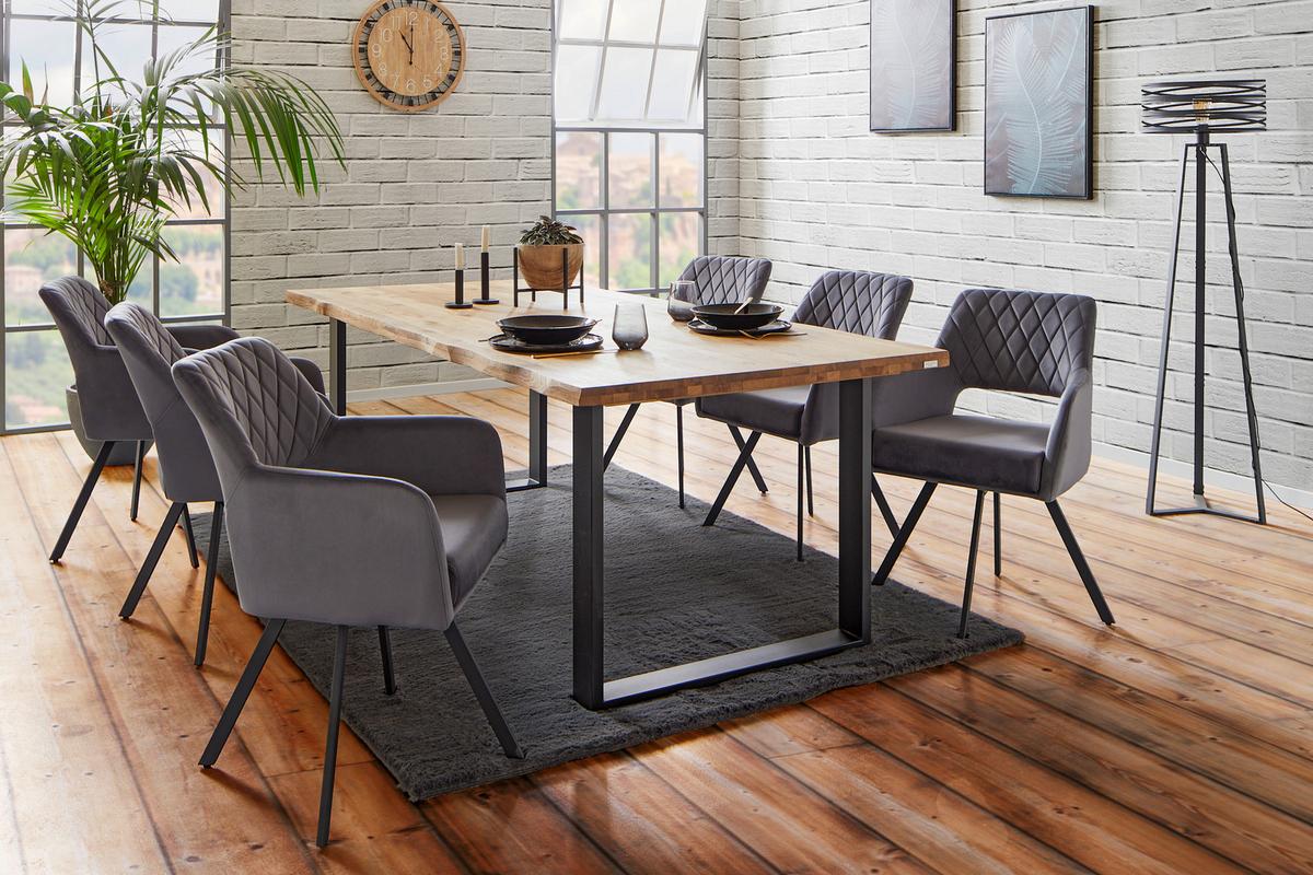 Étkezőasztal Wood 220 - natúr színű/fekete, Konventionell, fém/fa (220/75/100cm) - James Wood