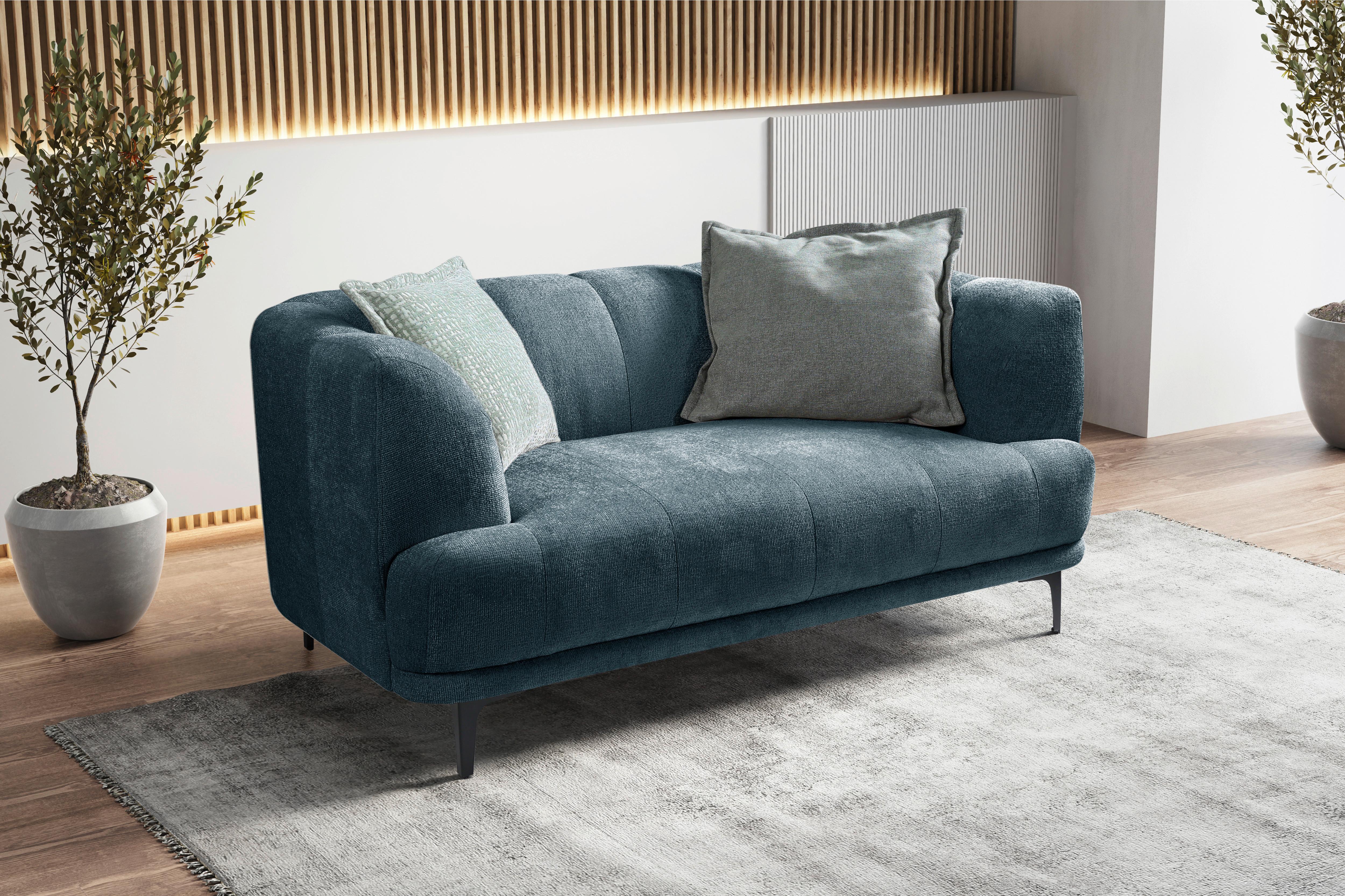 2-sitzer-sofa Lou Blau/schwarz, 166 Cm - Blau/Schwarz, Design, Textil (166/77/106cm) - MID.YOU