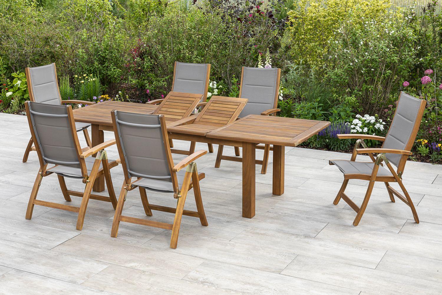 Gartengarnitur Acapulco 7-Tlg. Akazie/Textil - Grau/Akaziefarben, Basics, Holz/Textil - Gardenson