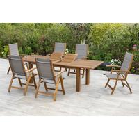 Gartengarnitur Acapulco 7-tlg. Akazie/textil - Grau/Akaziefarben, Basics, Holz/Textil - Gardenson