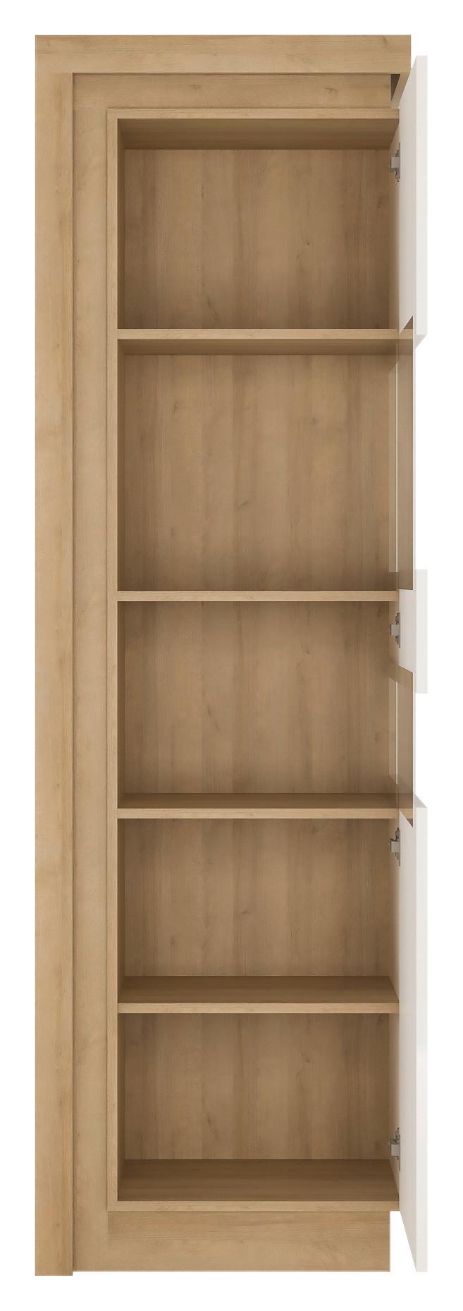 Vitrin Lyon Hell 60/198 Cm - tölgyfa/magasfényű fehér, Trend, faalapú anyag/Üveg (59,7/198,1/42cm)