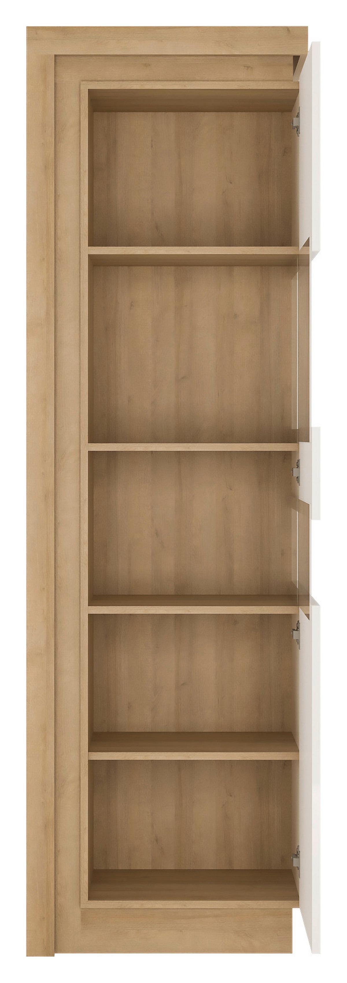 Vitrine Lyon Hell Weiß/eichefarben B: 60 Cm - Weiß Hochglanz/Eichefarben, Trend, Glas/Holzwerkstoff (59,7/198,1/42cm)