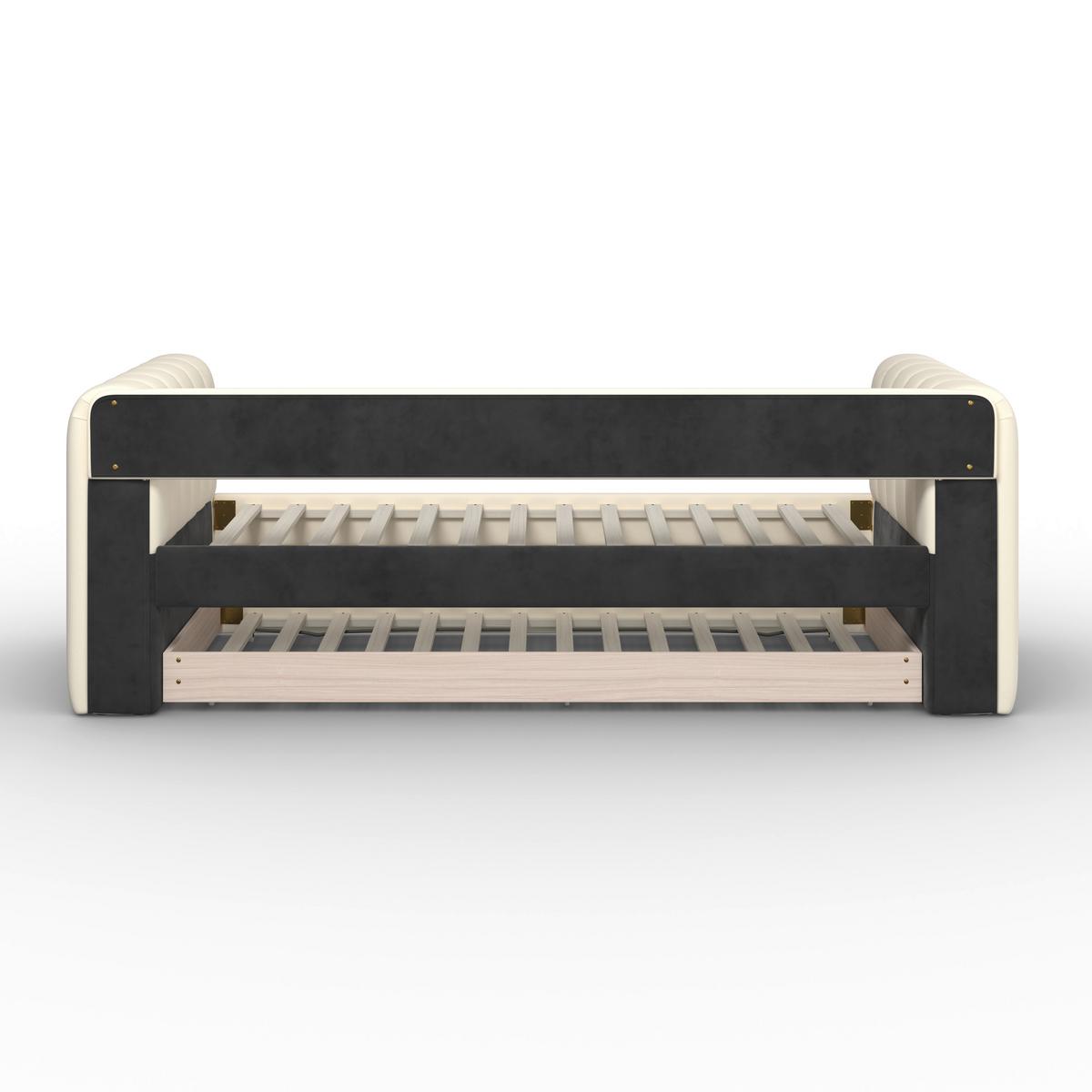Výsuvná posteľ TASHA 90x200 cm, slonovinová - svetlohnedá/čierna, Modern, drevo/textil (90/200cm) - Bessagi Home